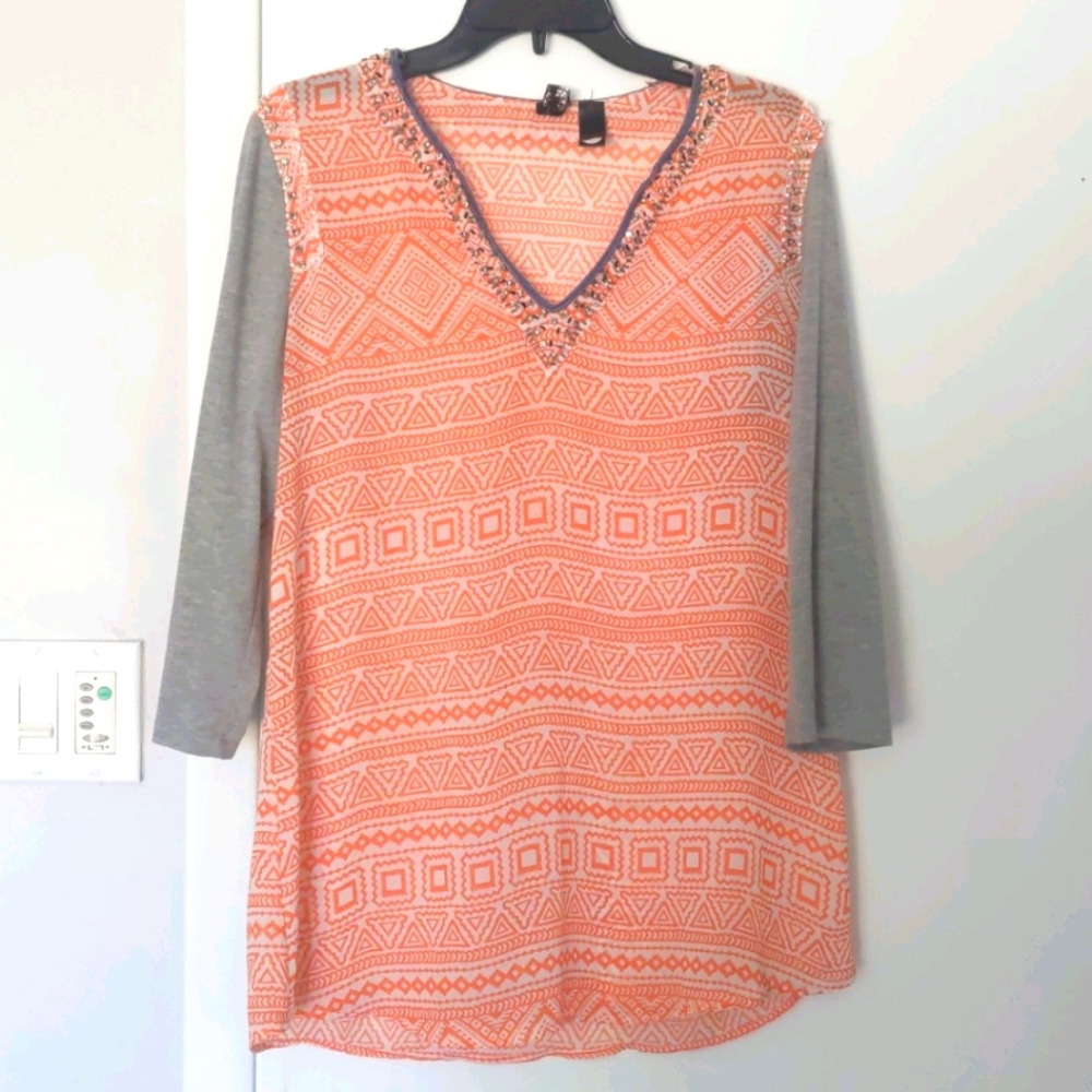 BKE Sheer Flowy Embellished Top